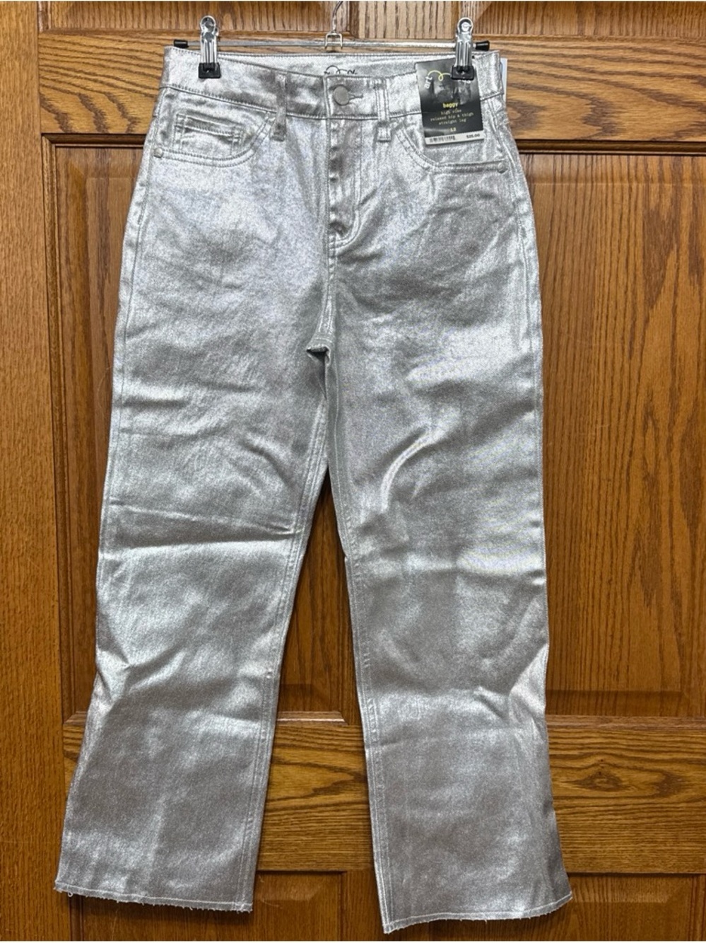 Girls 12 Art Class Baggy High Rise Relaxed Metallic Silver Jeans Straight Fit